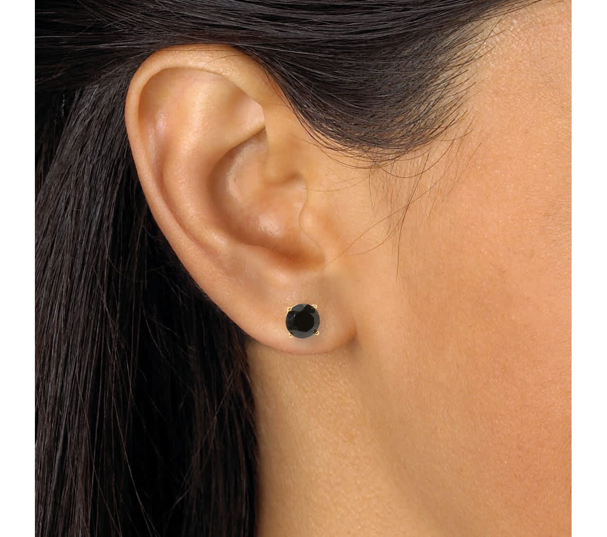 Round Genuine Black Spinel Yellow Gold-Plated Sterling Silver Stud Earrings