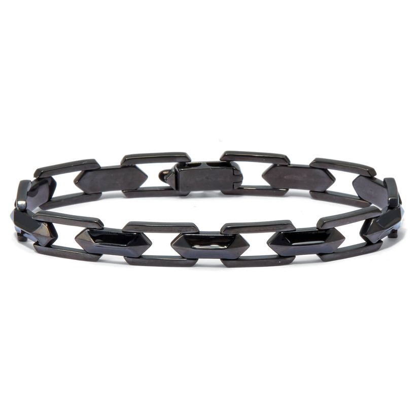 Mens Black Ion-Plated Stainless Steel Link Bracelet 8-inch