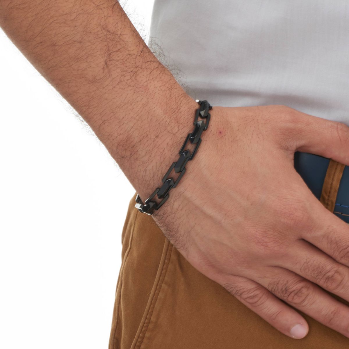 Mens Black Ion-Plated Stainless Steel Link Bracelet 8-inch