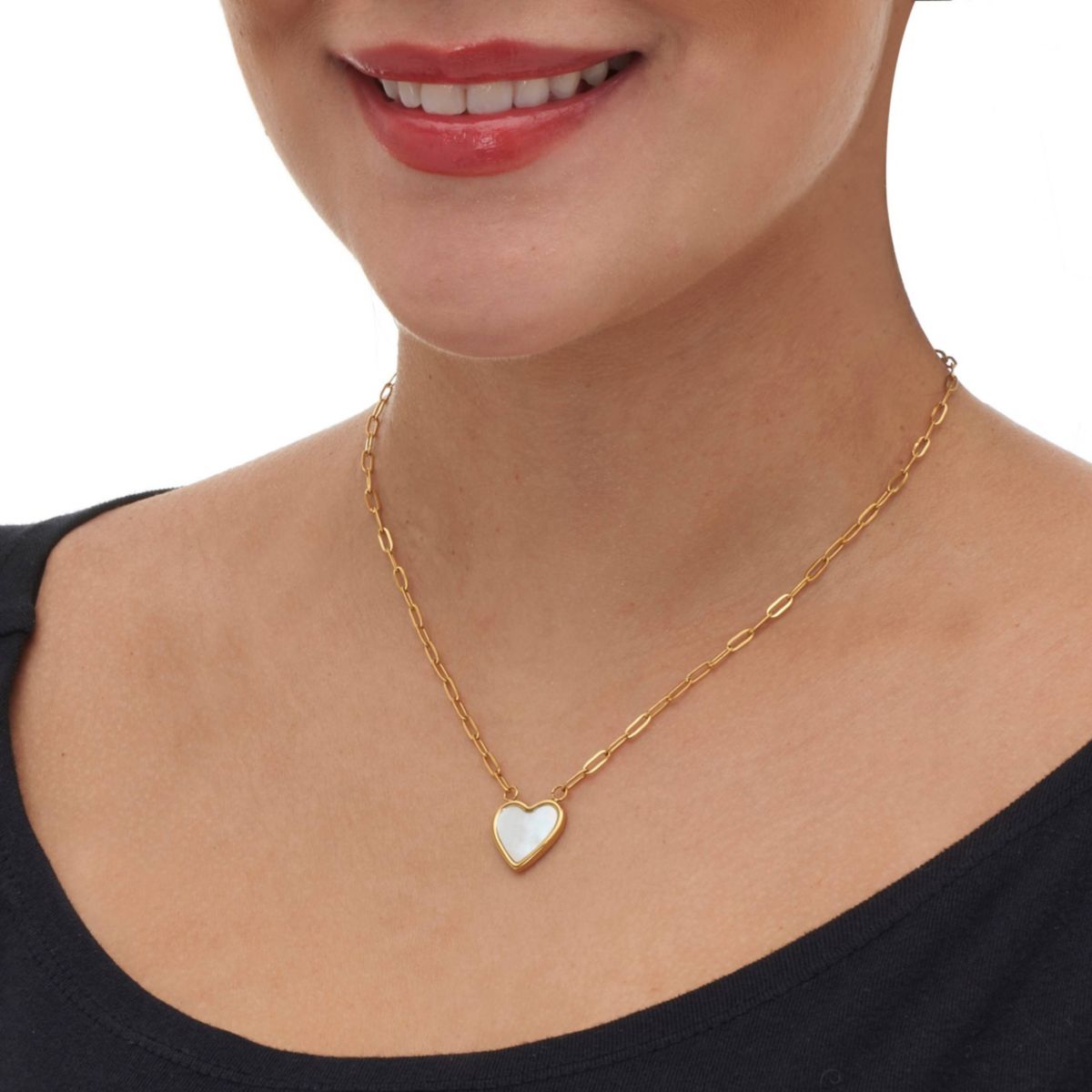 Genuine Mother of Pearl Gold Ion-Plated Stainless Steel Heart Jewelry Set