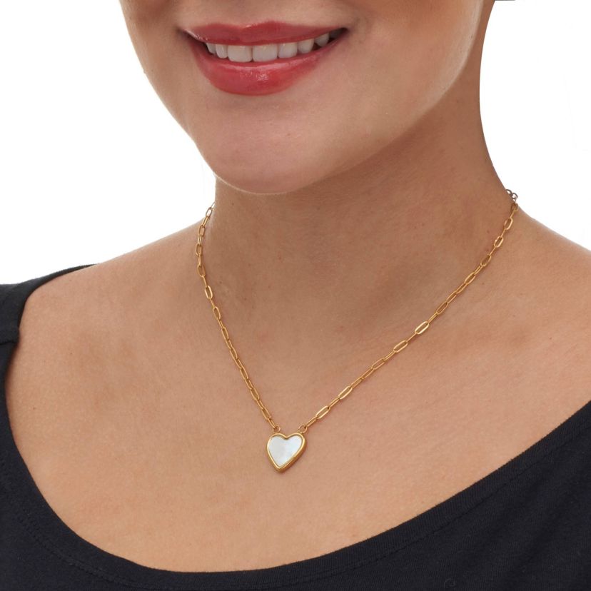 Genuine Mother of Pearl Gold Ion-Plated Stainless Steel Heart Jewelry Set