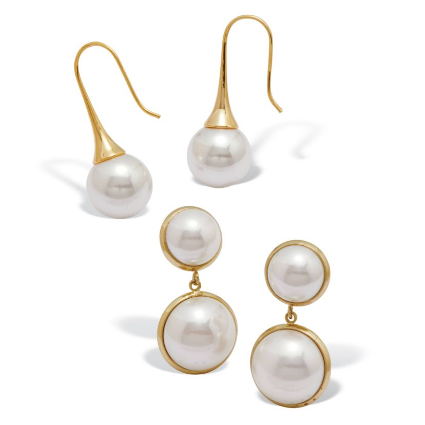 Freshwater-Cultured Pearl Gold Ion-Plated Stainless Steel Drop Earring Set