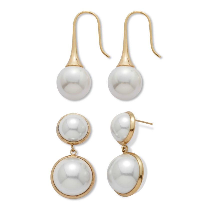 Freshwater-Cultured Pearl Gold Ion-Plated Stainless Steel Drop Earring Set