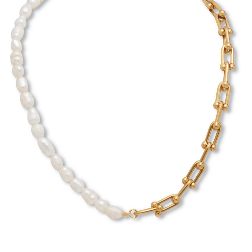 Pearl Gold-Ion Plated Stainless Steel Necklace 16-inch