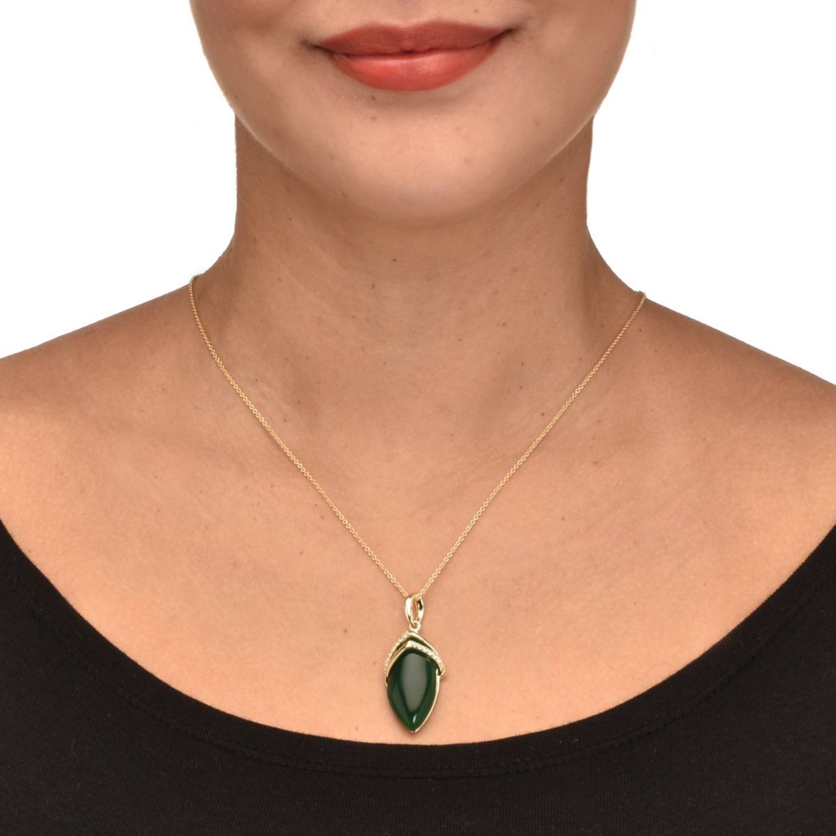 .15 TCW Genuine Agate and CZ Pendant Necklace 14k Gold-Plated 18-20 inches