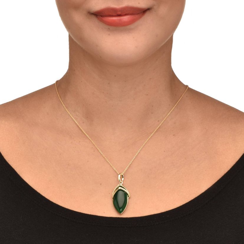 .15 TCW Genuine Agate and CZ Pendant Necklace 14k Gold-Plated 18-20 inches
