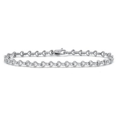 Seta Jewelry .15 TCW Diamond Sterling Silver Heart Link Bracelet 7 Inches