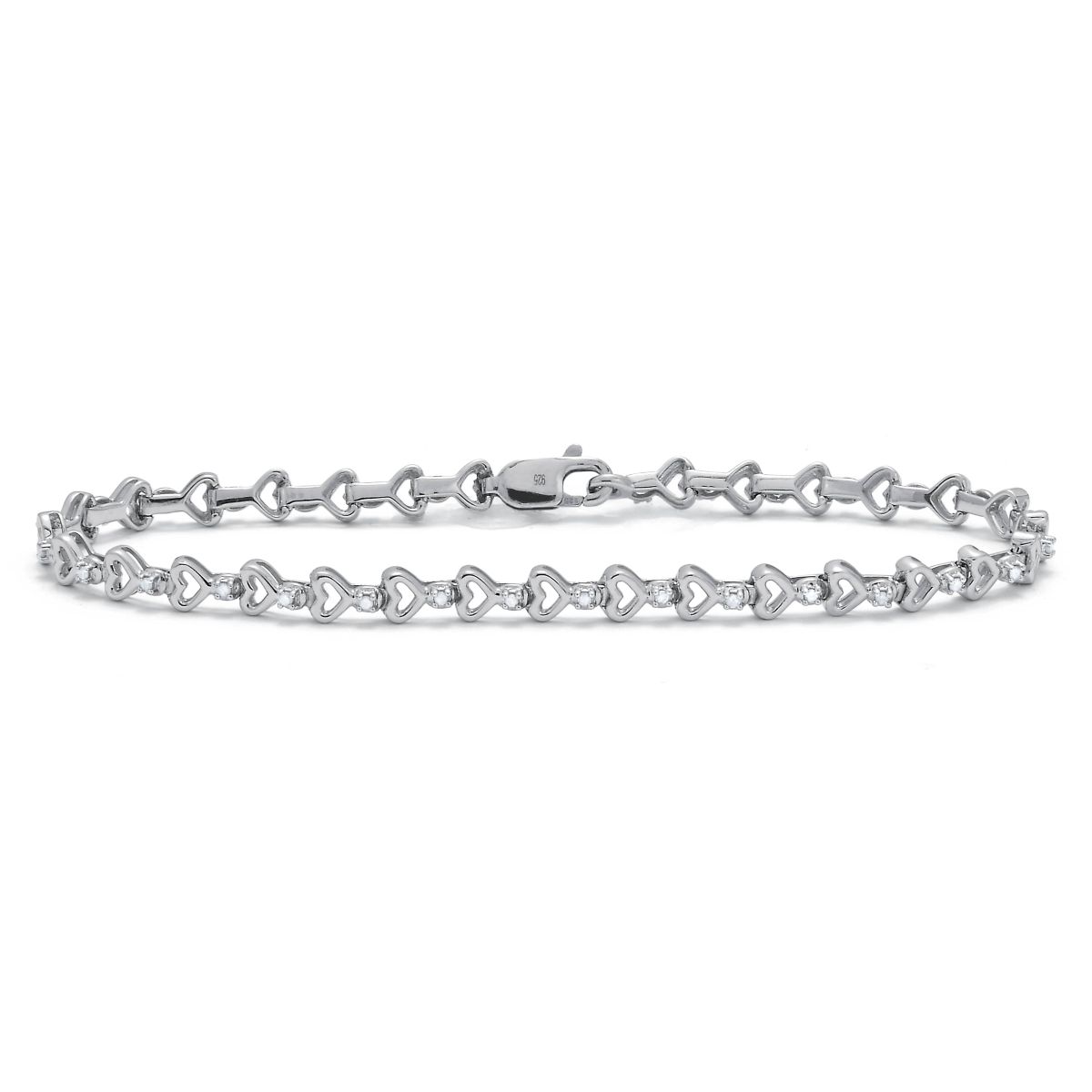 .15 TCW Diamond Sterling Silver Heart Link Bracelet 7 Inches