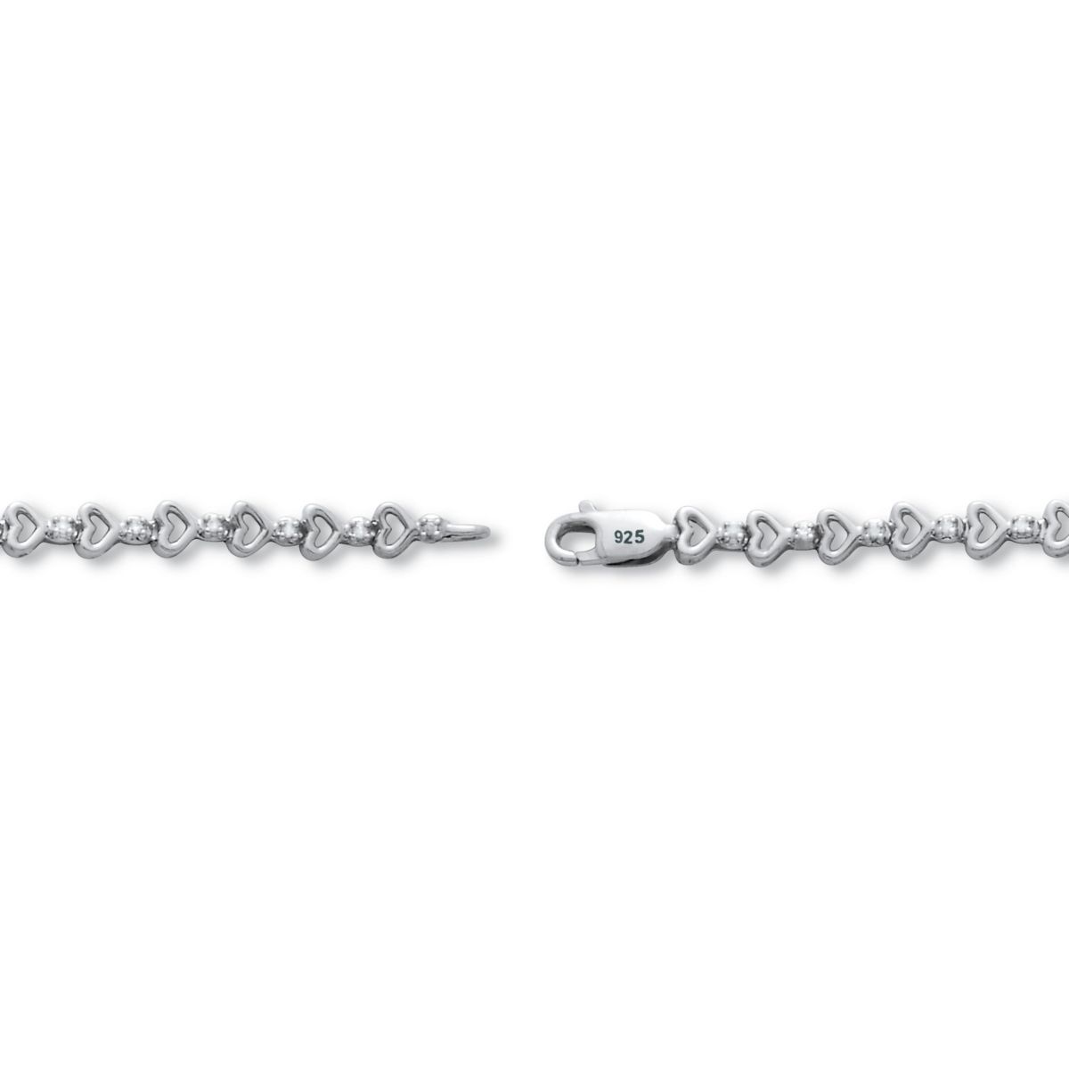 .15 TCW Diamond Sterling Silver Heart Link Bracelet 7 Inches
