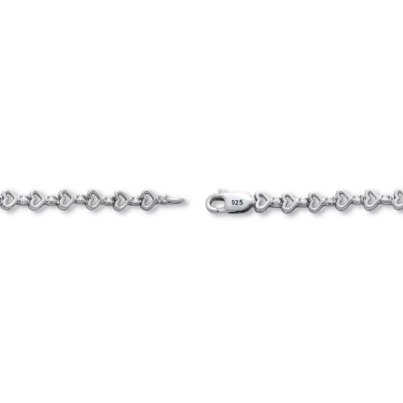 .15 TCW Diamond Sterling Silver Heart Link Bracelet 7 Inches