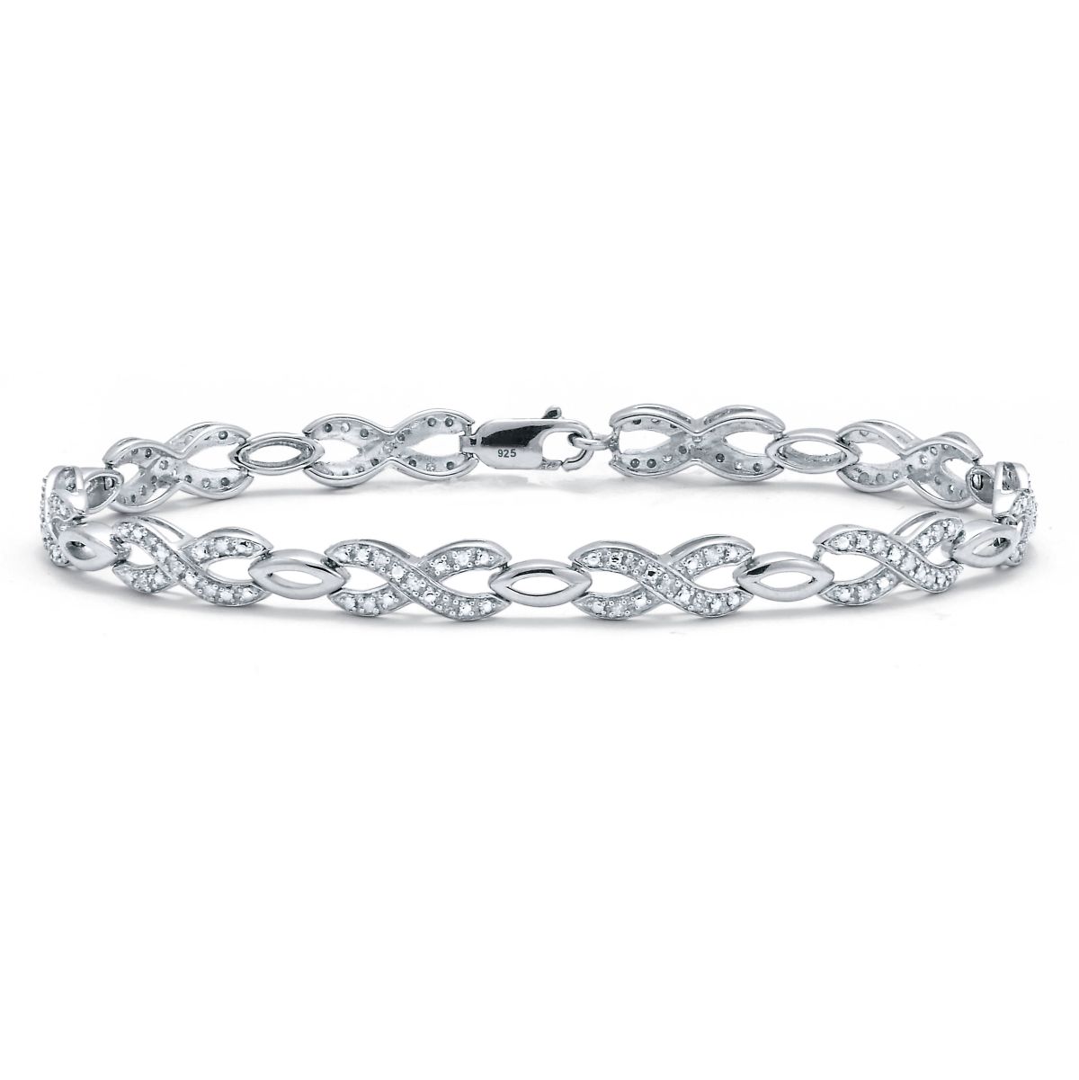 .25 TCW Diamond Sterling Silver Infinity Bracelet 7 Inches