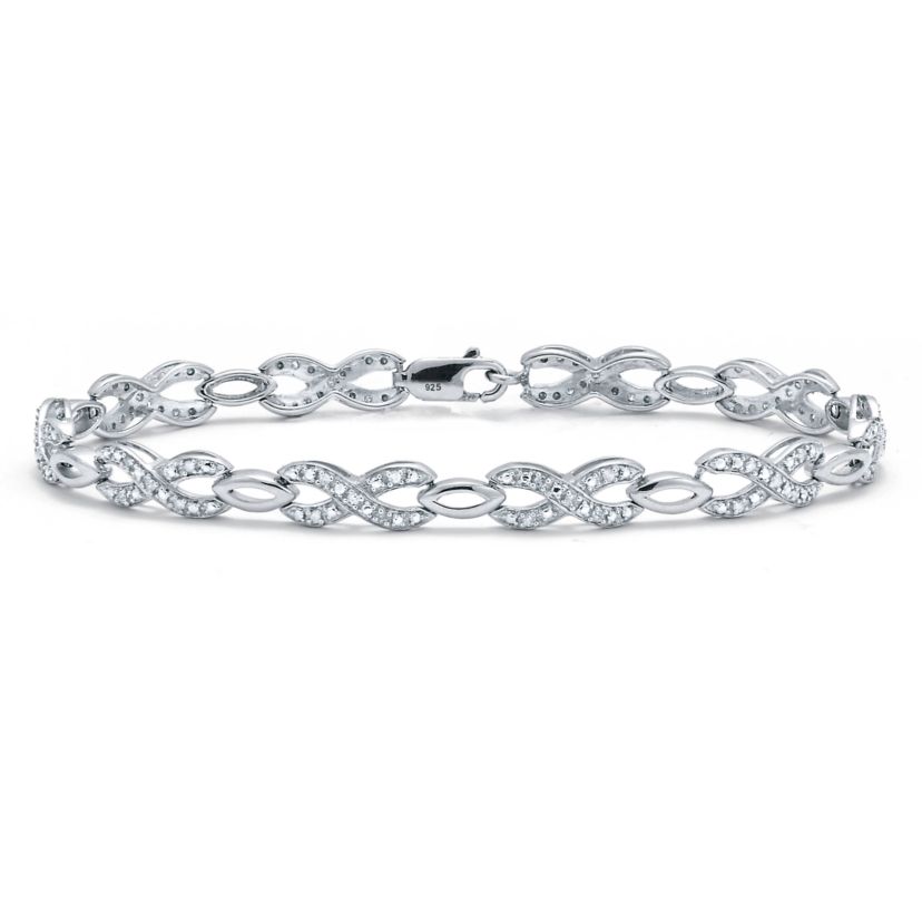 .25 TCW Diamond Sterling Silver Infinity Bracelet 7 Inches