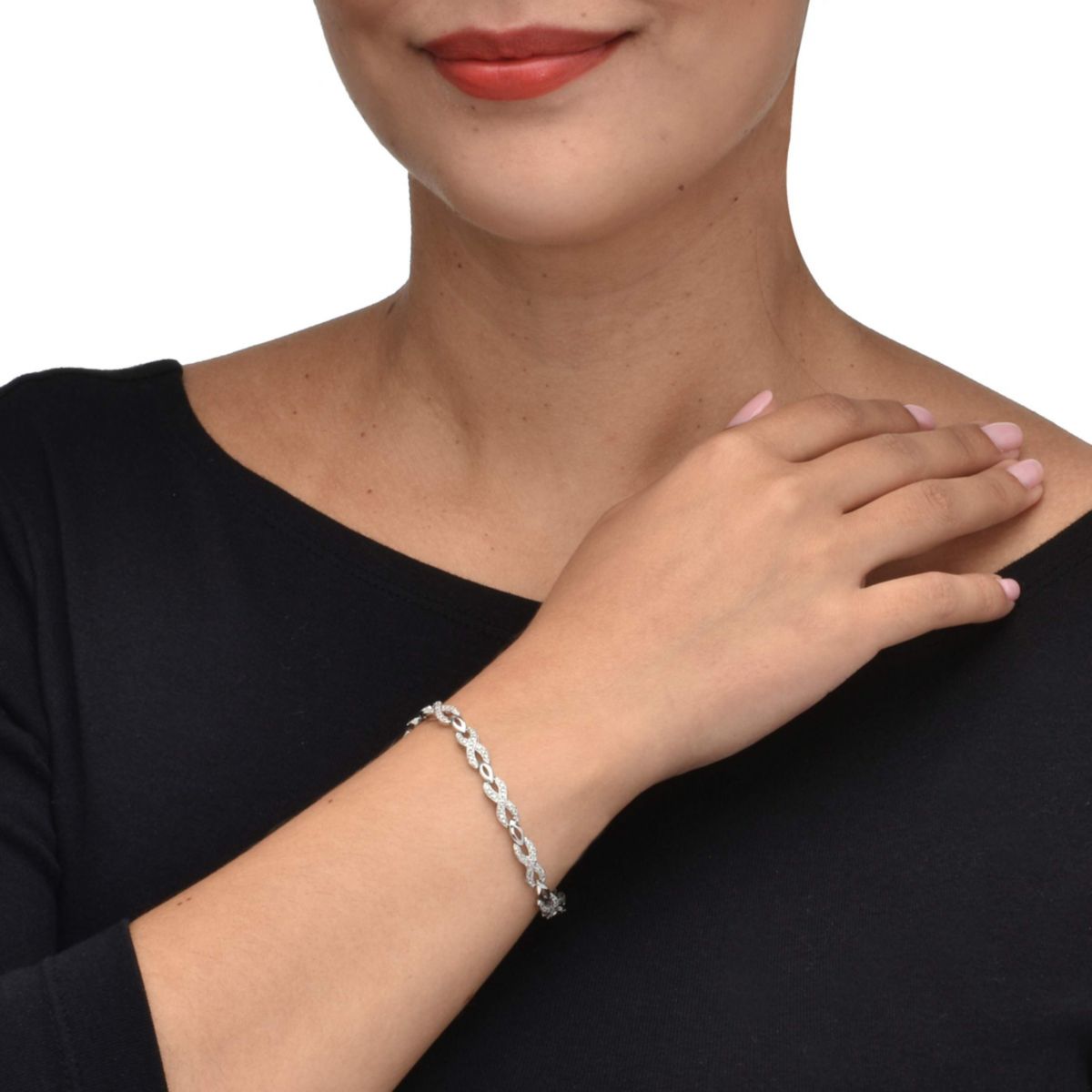 .25 TCW Diamond Sterling Silver Infinity Bracelet 7 Inches