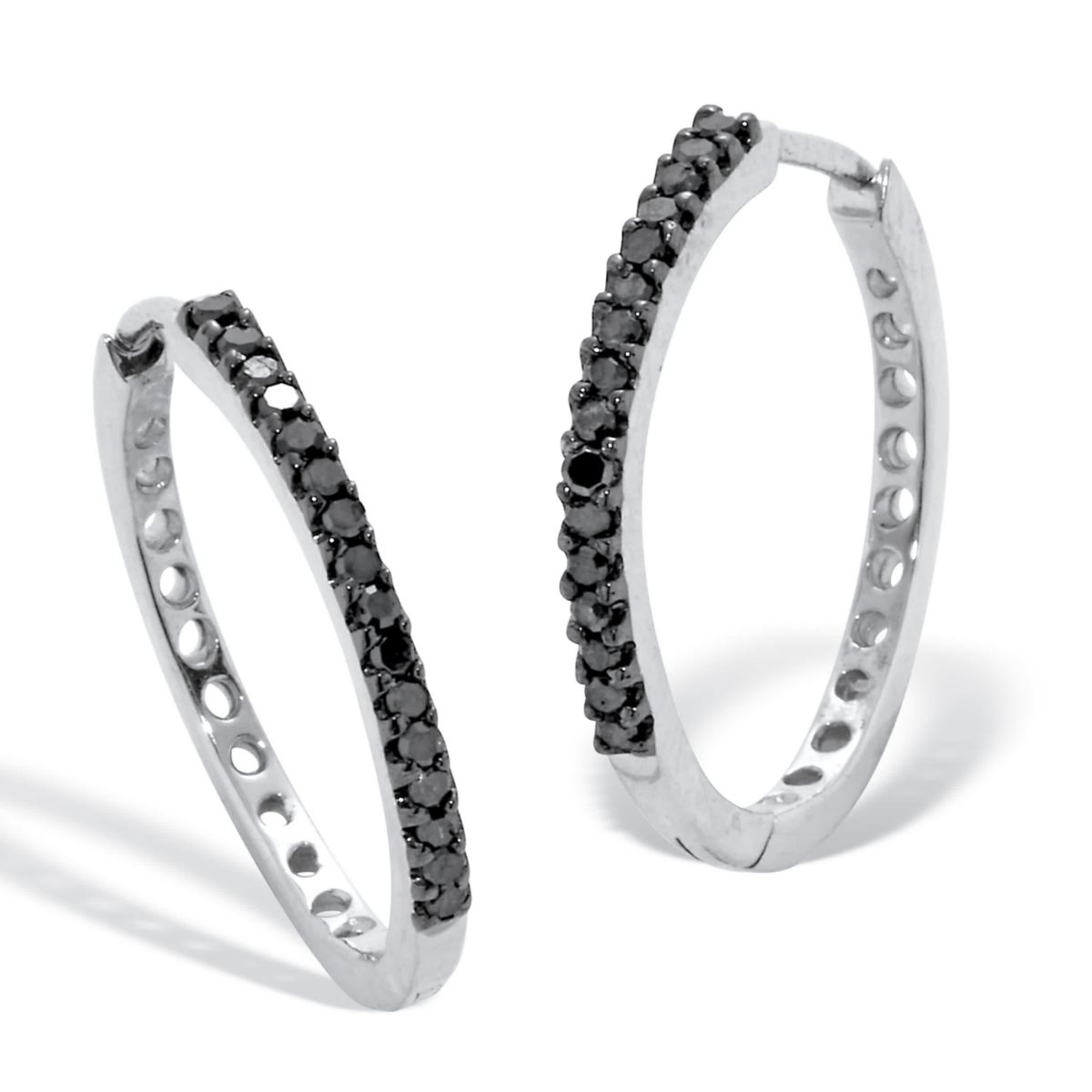 .24 TCW Black Diamond Sterling Silver Hoop Earrings (3/5 inch)