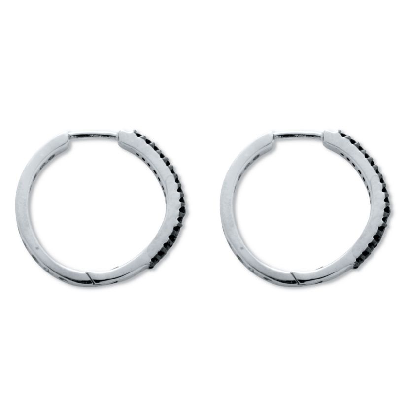 .24 TCW Black Diamond Sterling Silver Hoop Earrings (3/5 inch)
