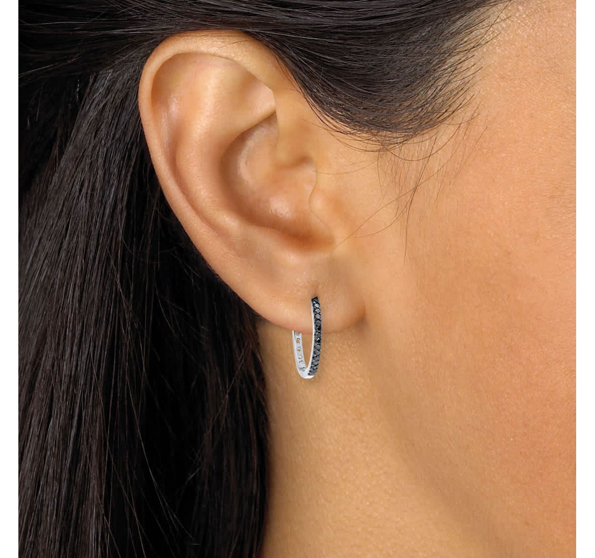 .24 TCW Black Diamond Sterling Silver Hoop Earrings (3/5 inch)