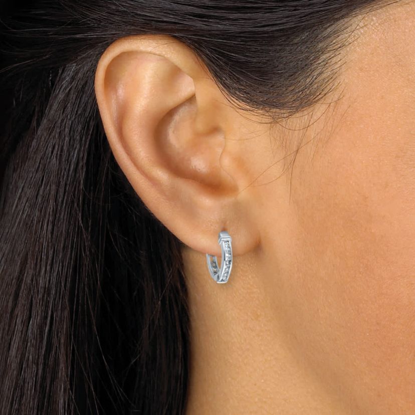 .25 TCW Diamond Sterling Silver Huggie Hoops (1/2 inch)