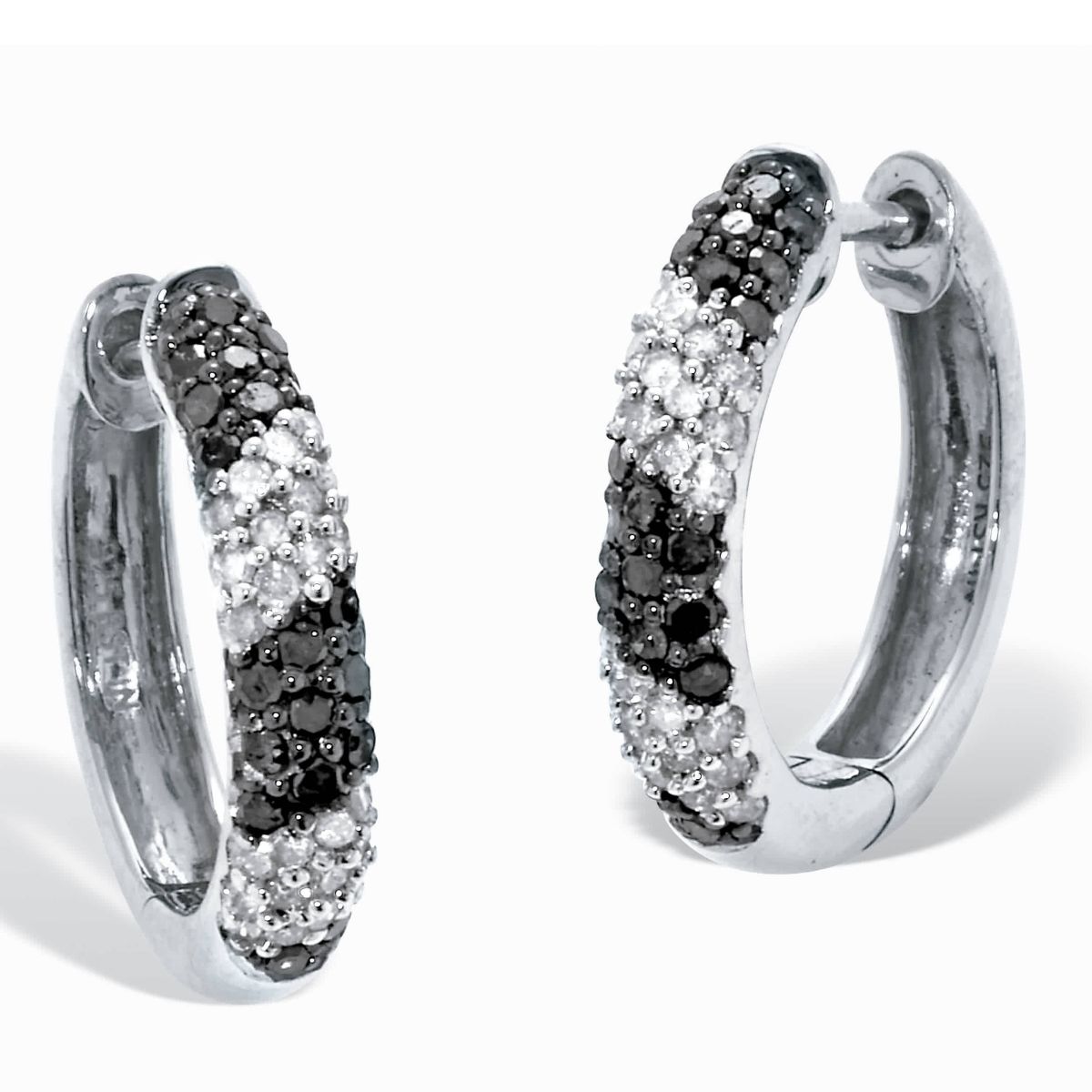 .50 TCW Black and White Diamond Sterling Silver Hoop Earrings (1/2 inch)