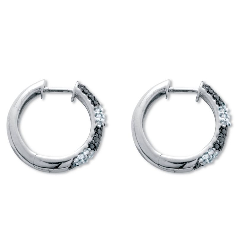 .50 TCW Black and White Diamond Sterling Silver Hoop Earrings (1/2 inch)