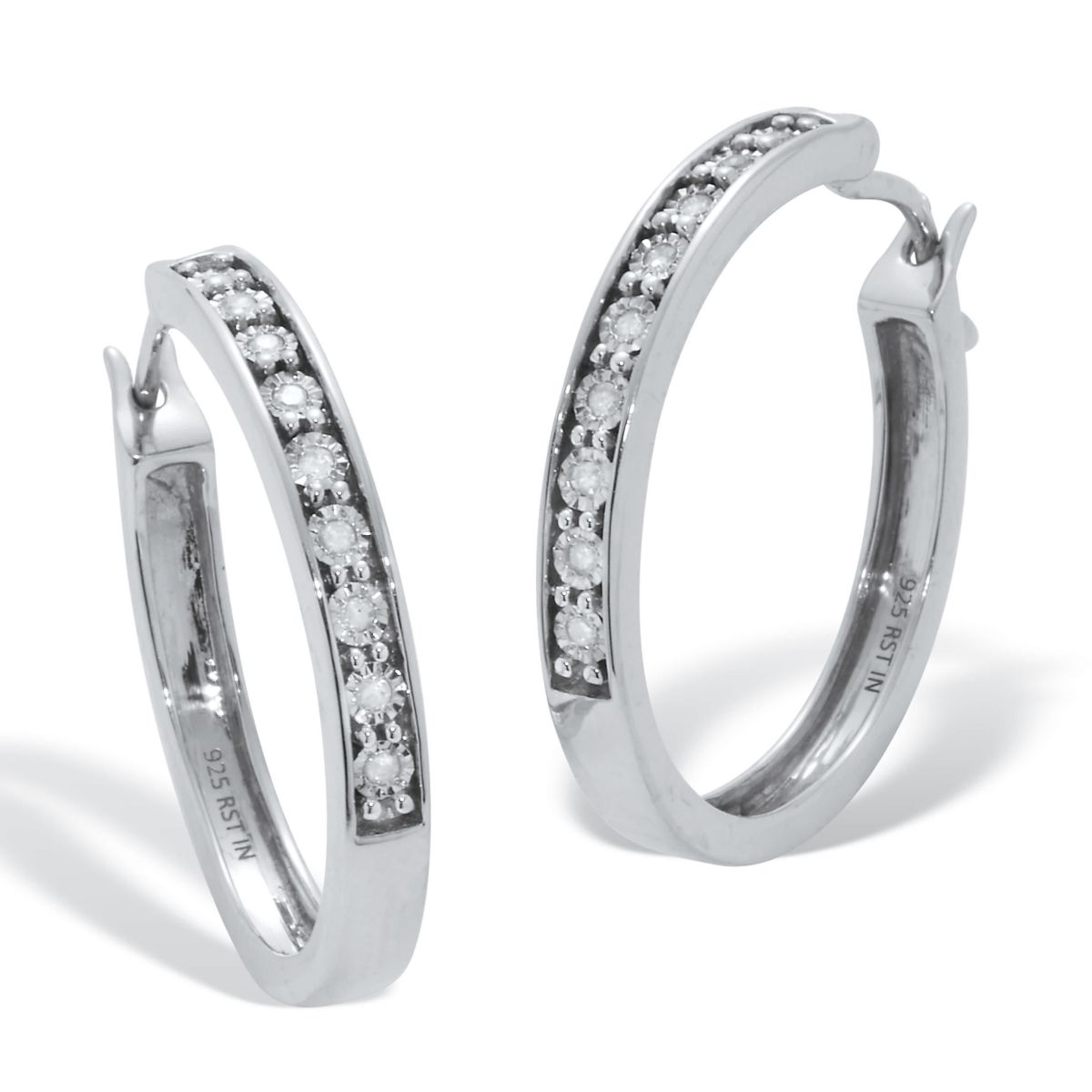 .11 TCW Diamond Sterling Silver Hoop Earrings (8/10 inch)