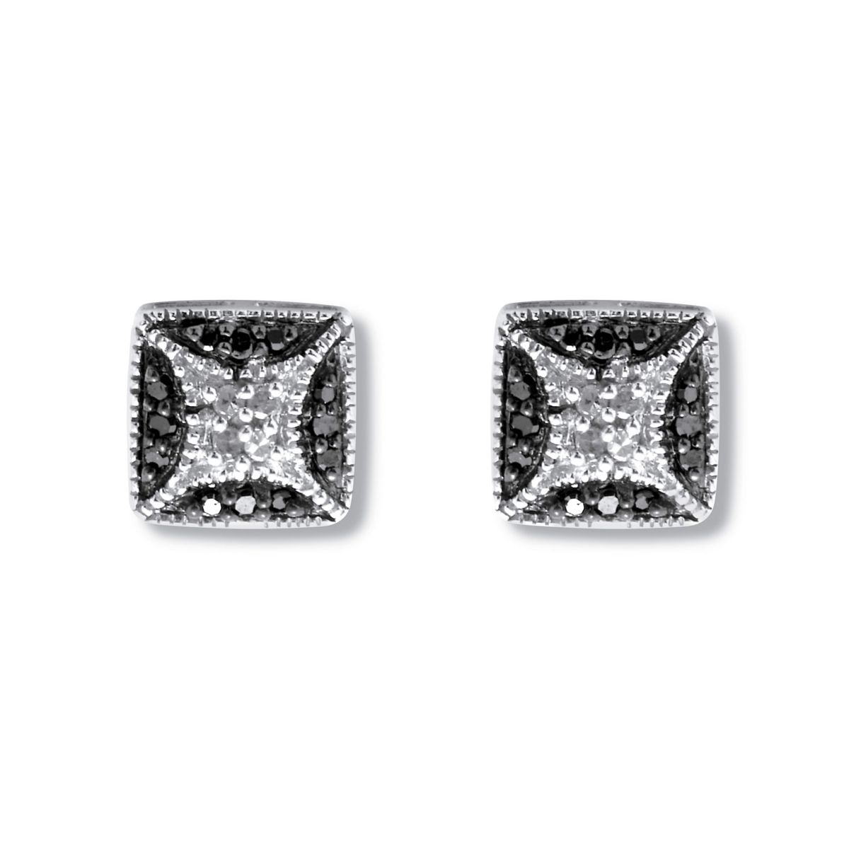 .22 TCW Black and White Diamond Sterling Silver Square Stud Earrings (3/10 inch)