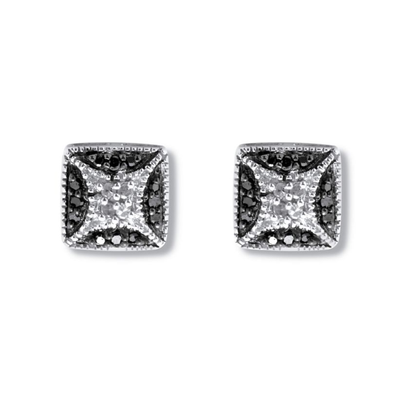.22 TCW Black and White Diamond Sterling Silver Square Stud Earrings (3/10 inch)