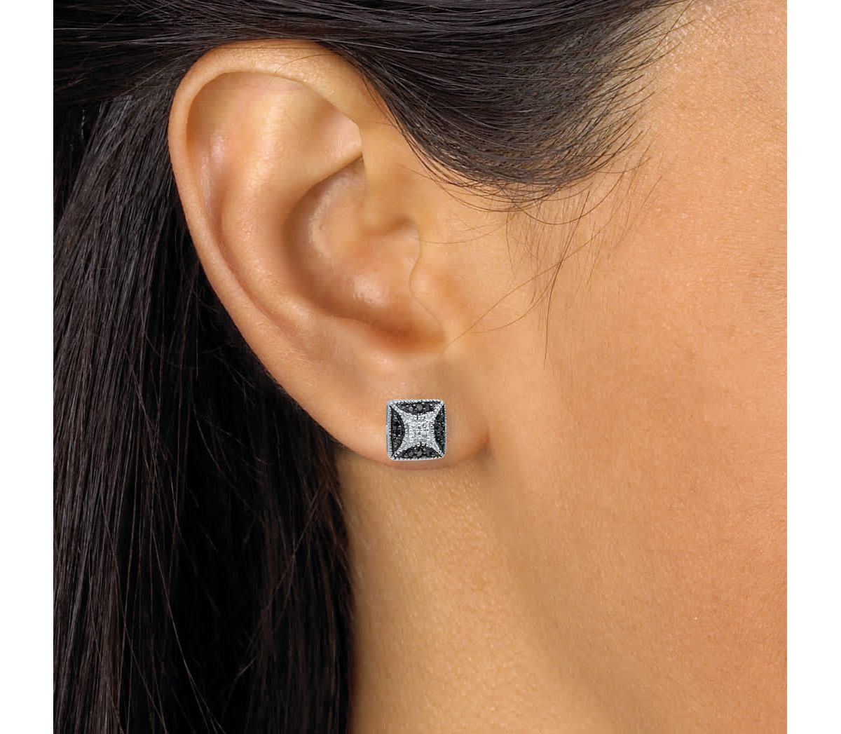 .22 TCW Black and White Diamond Sterling Silver Square Stud Earrings (3/10 inch)