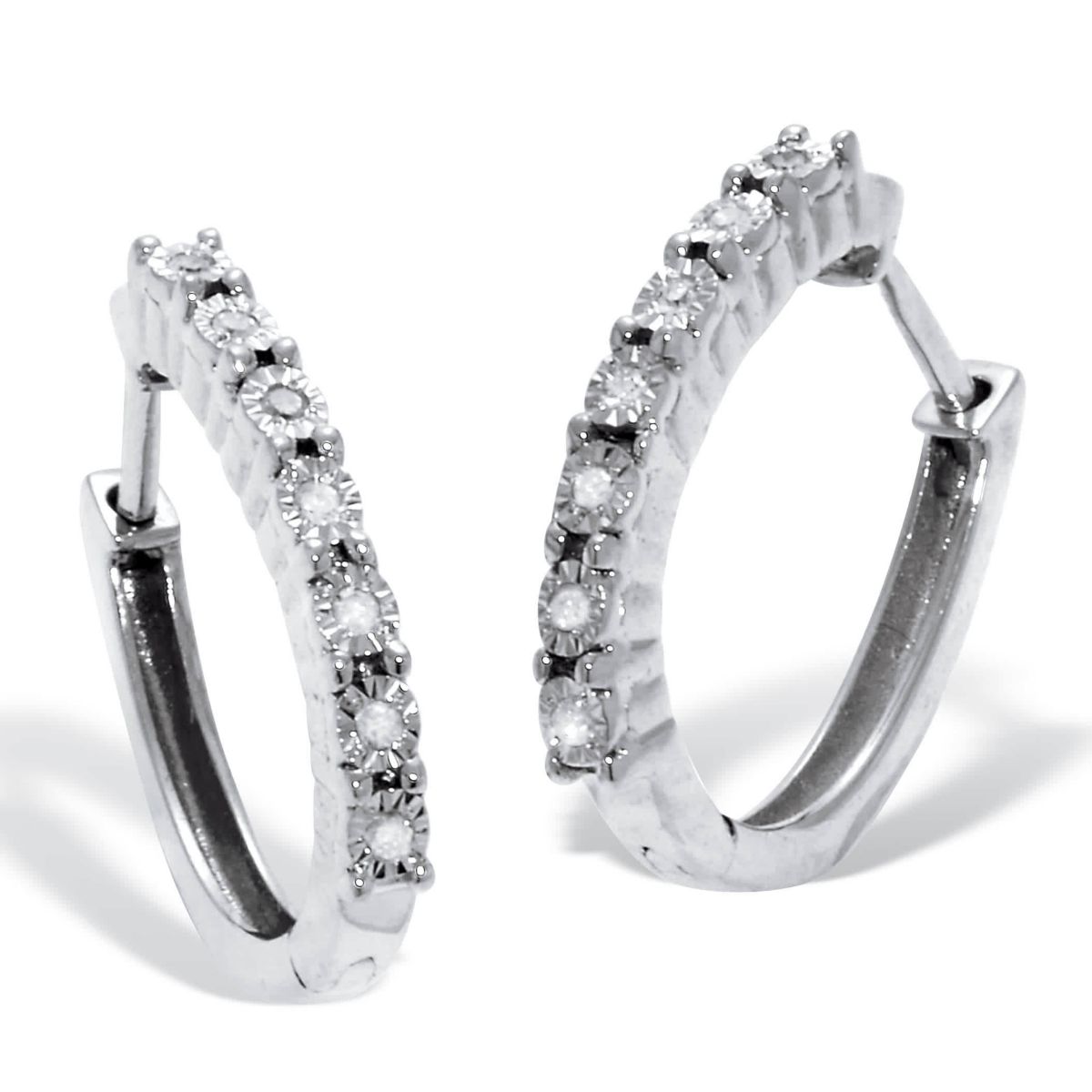 .06 TCW Diamond Sterling Silver Hoop Earrings (1/2 Inch)