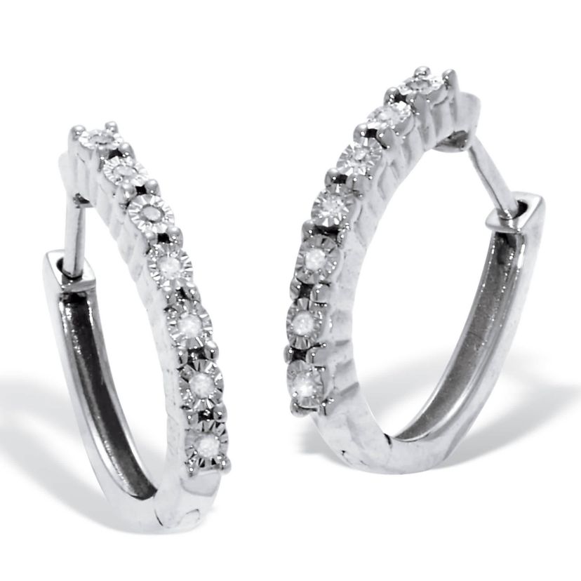 .06 TCW Diamond Sterling Silver Hoop Earrings (1/2 Inch)