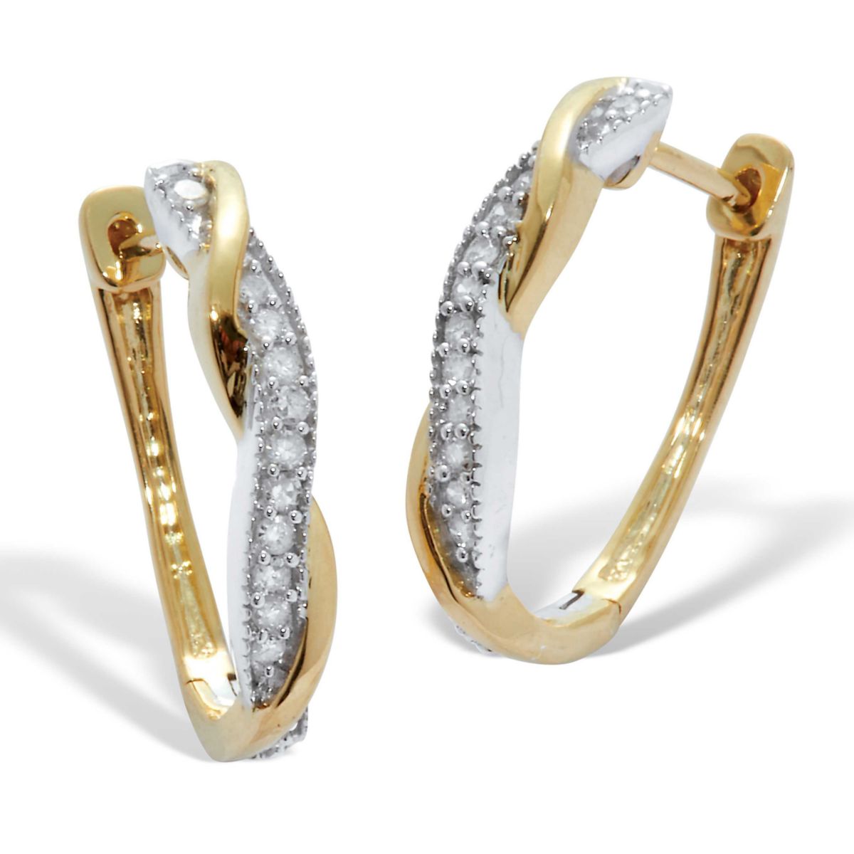 .24 TCW Diamond Sterling Silver Tutone Twist Hoop Earrings (6/10 inch)
