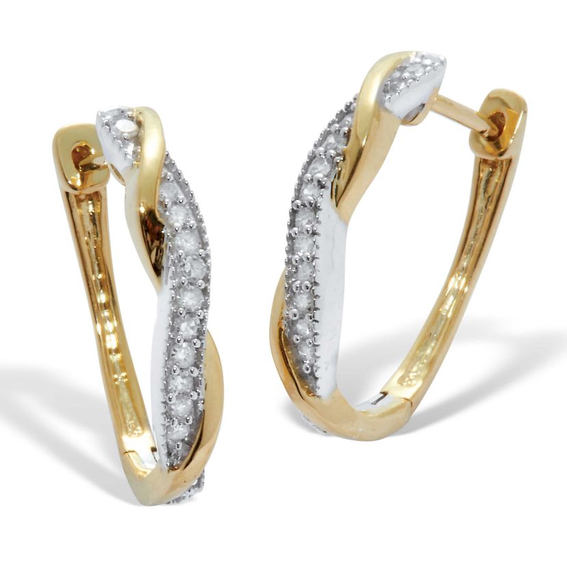 .24 TCW Diamond Sterling Silver Tutone Twist Hoop Earrings (6/10 inch)