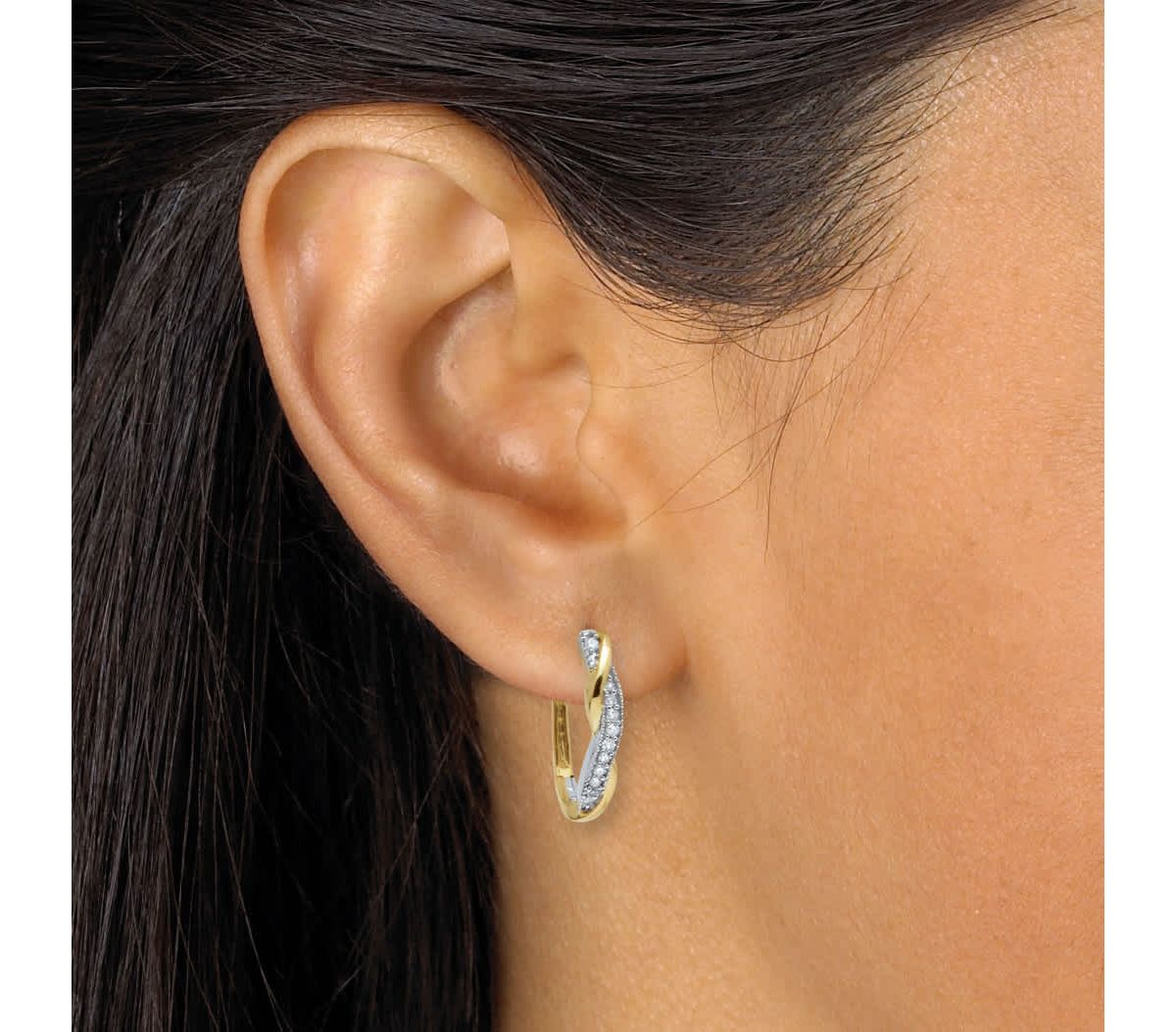 .24 TCW Diamond Sterling Silver Tutone Twist Hoop Earrings (6/10 inch)
