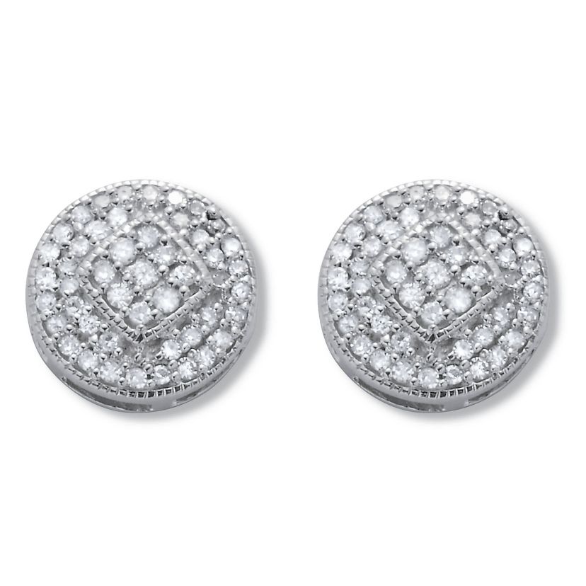 .30 TCW Diamond Sterling Silver Pave Stud Earrings (4/10 inch)
