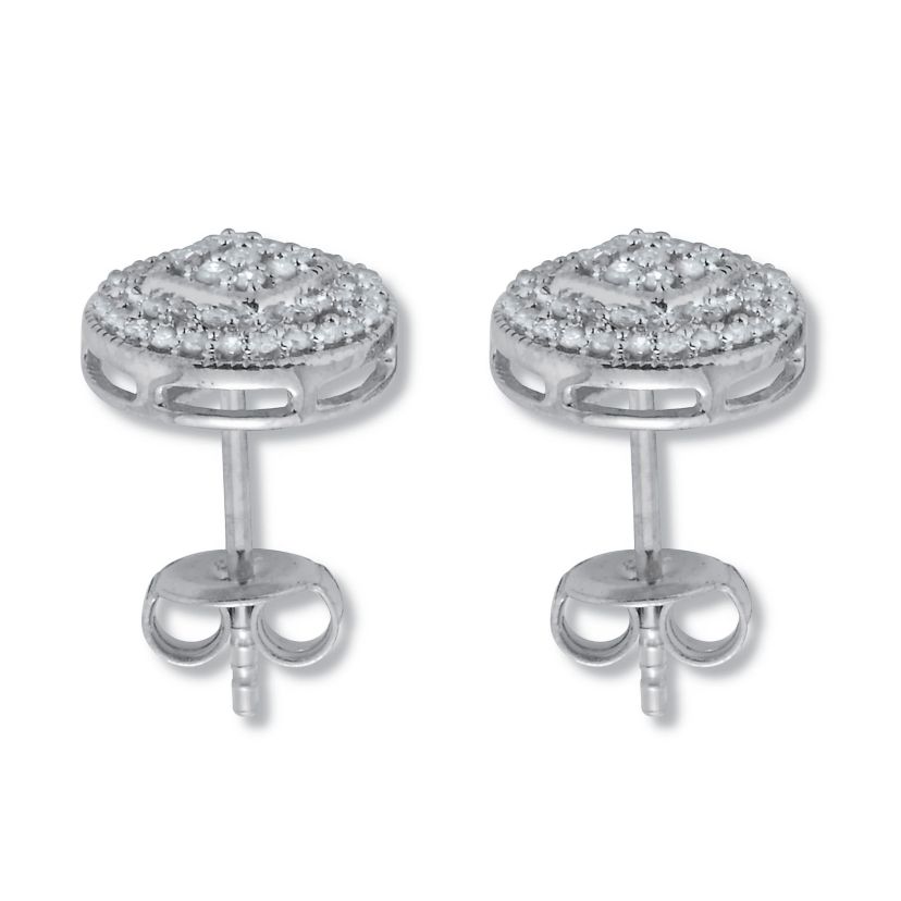 .30 TCW Diamond Sterling Silver Pave Stud Earrings (4/10 inch)