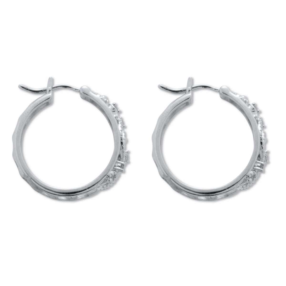 .10 TCW Diamond Sterling Silver Filigree Hoop Earrings (7/10 inch)