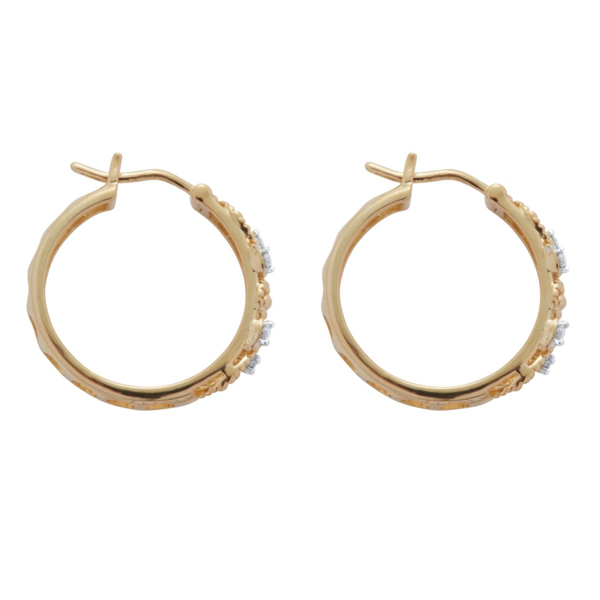 .10 TCW Diamond 18K Gold-Plated Sterling Silver Filigree Hoops (7/10 inch)