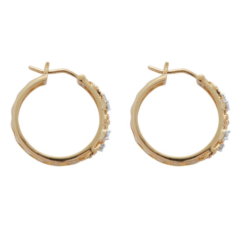 .10 TCW Diamond 18K Gold-Plated Sterling Silver Filigree Hoops (7/10 inch)