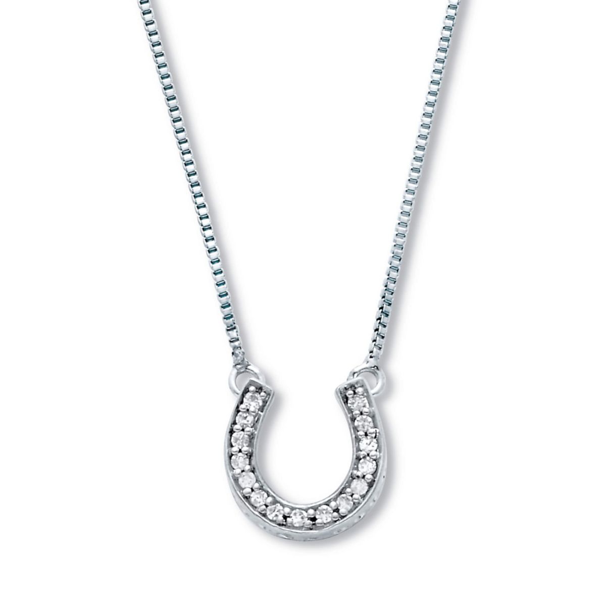 .07 TCW Diamond Sterling Silver Horseshoe Pendant and Chain 18 Inches