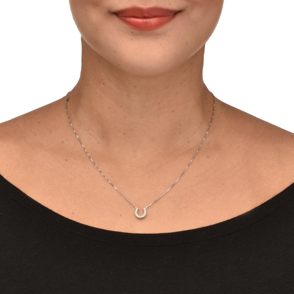 .07 TCW Diamond Sterling Silver Horseshoe Pendant and Chain 18 Inches