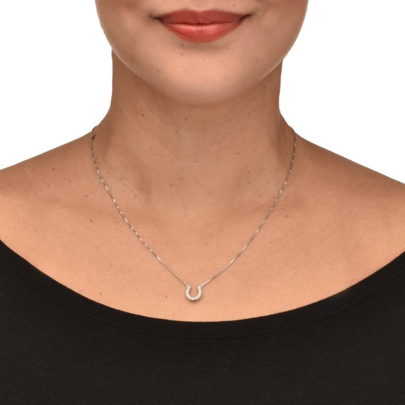 .07 TCW Diamond Sterling Silver Horseshoe Pendant and Chain 18 Inches