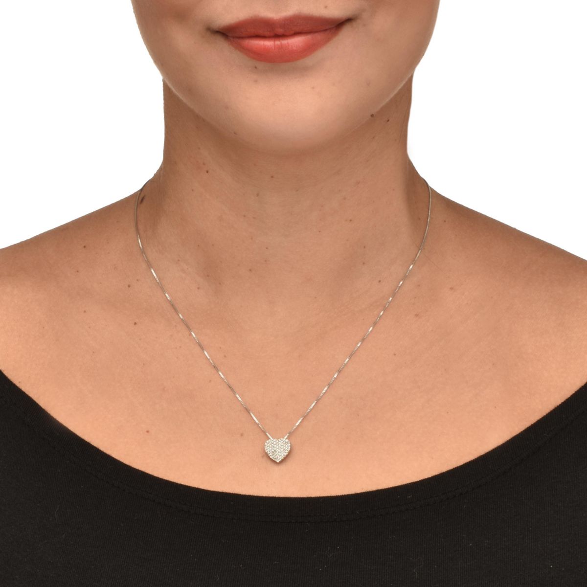 .22 TCW Diamond Sterling Silver Heart Pendant and Chain 18 Inches