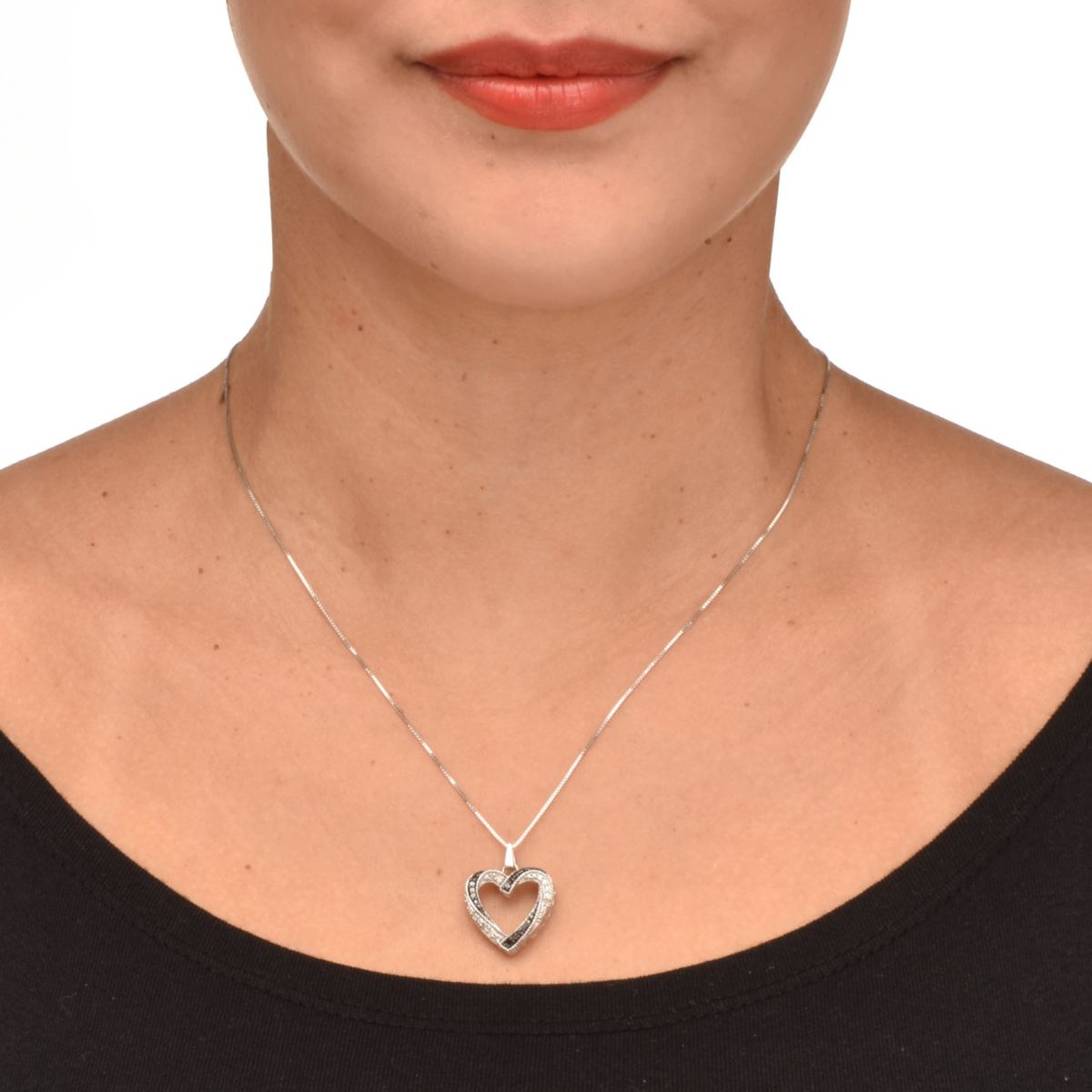 .22 TCW Black and White Diamond Sterling Silver Pendant and Chain 18 Inches