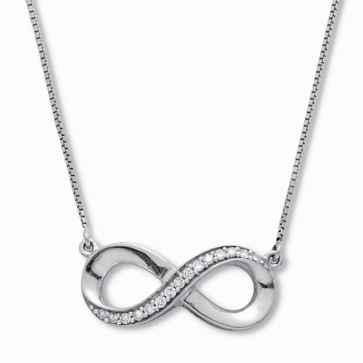 .09 TCW Diamond Sterling Silver Infinity Pendant and Chain 18 Inches
