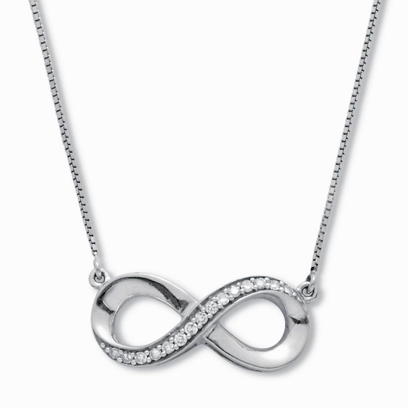 .09 TCW Diamond Sterling Silver Infinity Pendant and Chain 18 Inches