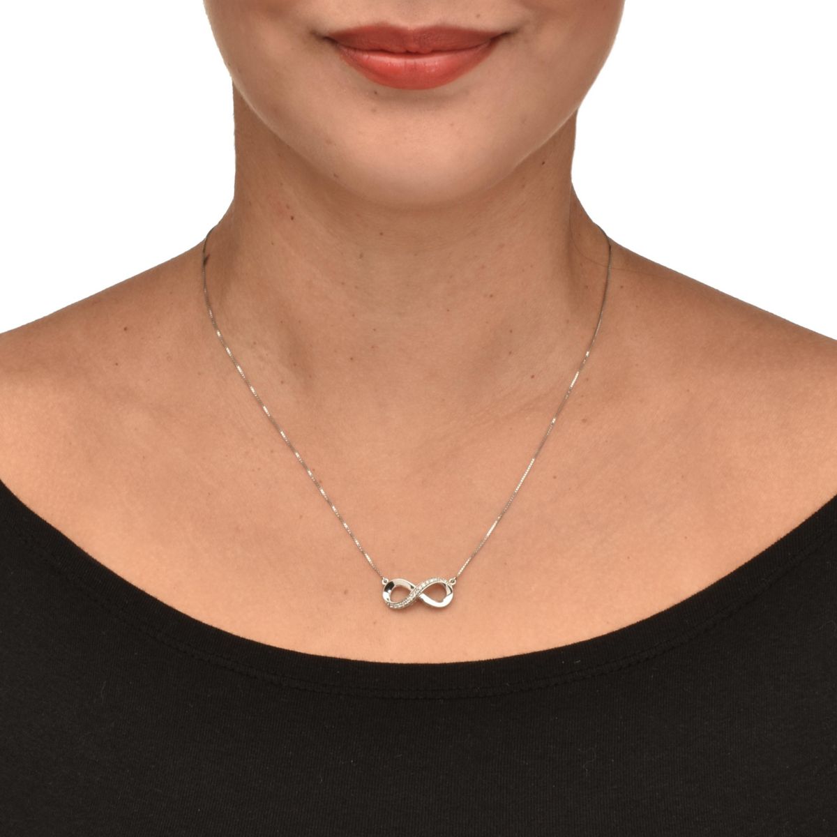 .09 TCW Diamond Sterling Silver Infinity Pendant and Chain 18 Inches