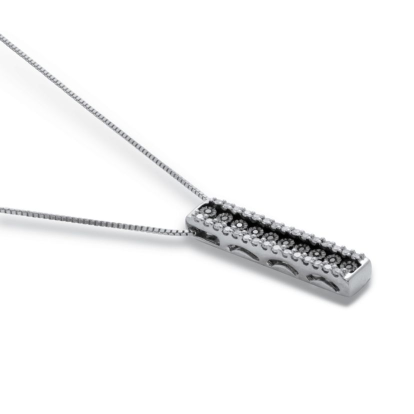 .21 TCW Black Diamond Sterling Silver Multi-Bar Pendant and Chain 18 Inches