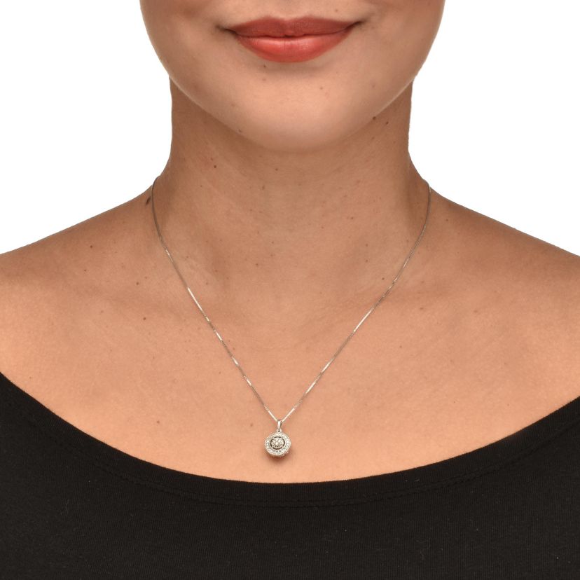 .10 TCW Diamond Sterling Silver Halo Pendant and Chain 18 Inches