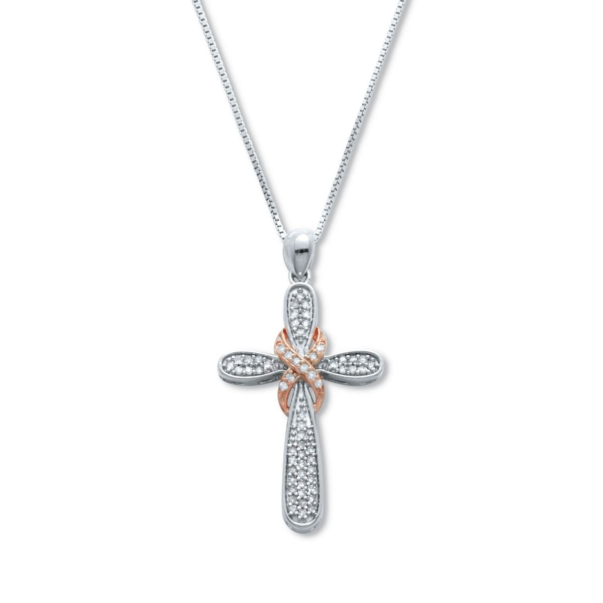 .23 TCW Diamond Platinum-Plated Sterling Silver Cross Pendant 18 Inches