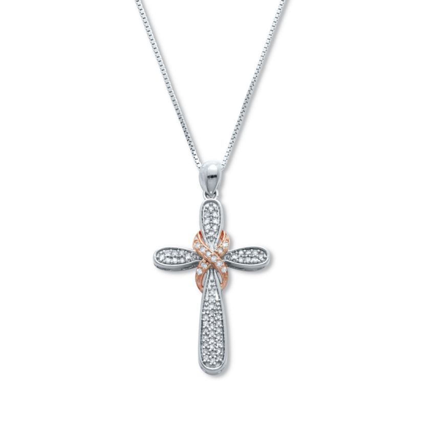.23 TCW Diamond Platinum-Plated Sterling Silver Cross Pendant 18 Inches