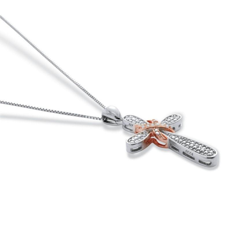 .23 TCW Diamond Platinum-Plated Sterling Silver Cross Pendant 18 Inches